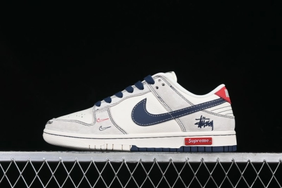 Nike SB Dunk Low Stussy Collaboration Embroidered Navy Swoosh Anniversary Custom Low-Top Casual Sneakers - MM1089-032