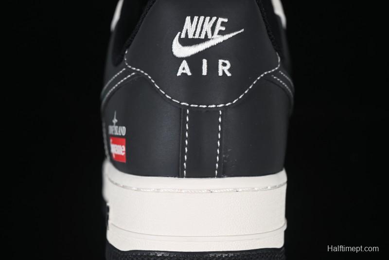 Nike Air Force 1 '07 Low Stone Island x Supreme Collaboration Beige Black Patchwork Low-Top Casual Sneakers - HH7518-042