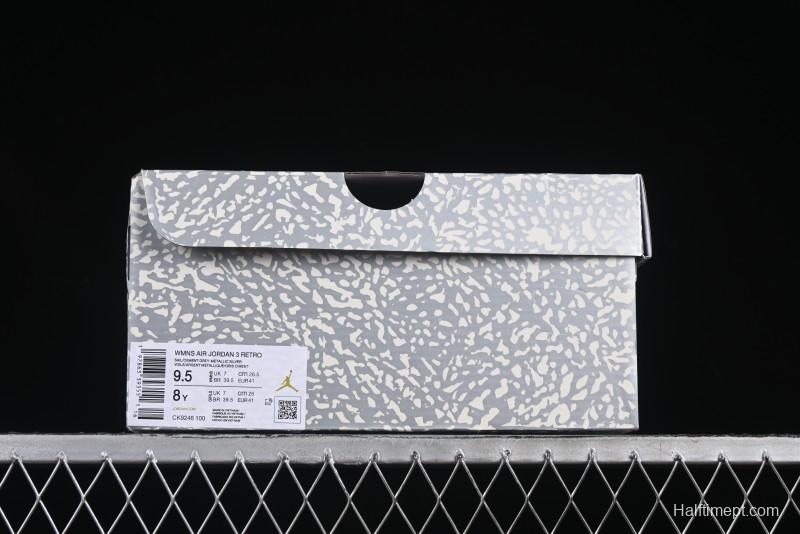 Nike Air Jordan 3 Retro Sneakers Sail Metallic Silver with Elephant Print Accents - CK9246-100