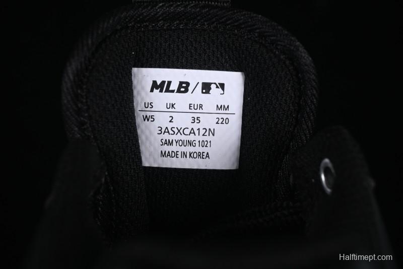 NY Yankees Black Leather Sneakers with Bold Pink Logo
