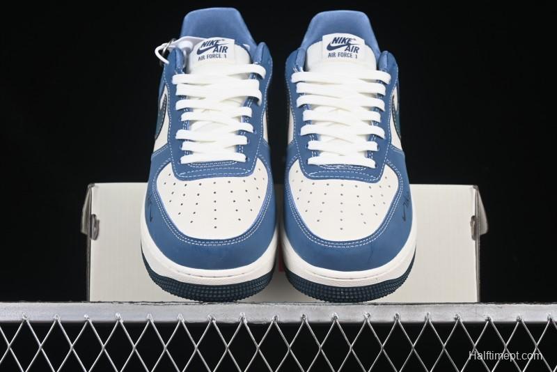 Nike Air Force 1 '07 Low Collaboration White Blue Ghost Face Casual Sneakers with Strap - KK1988-068