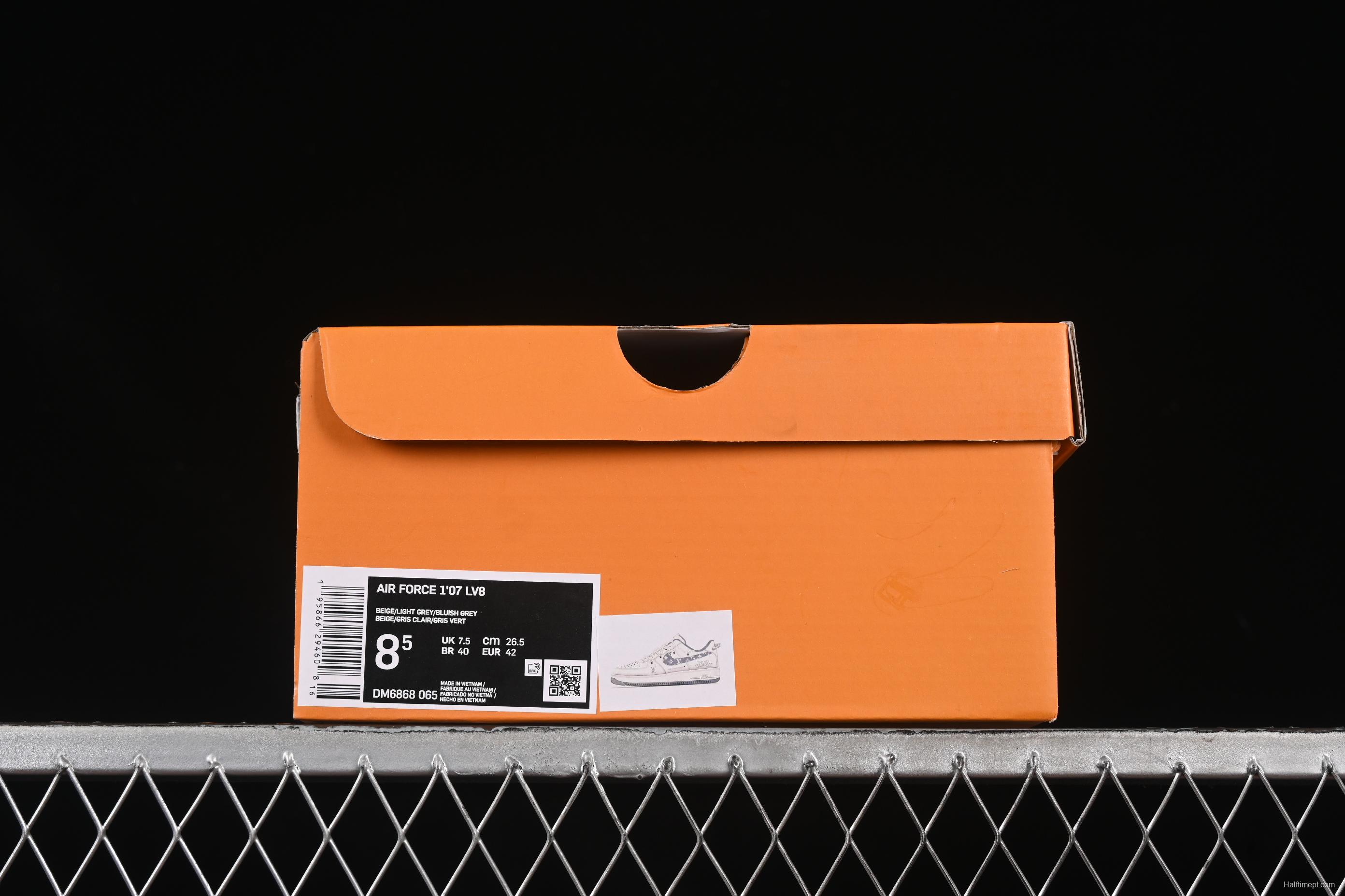 Nike Air Force 1'07 Low LV Collaboration Grey Pattern Drawstring Casual Sneakers - DM6868-065