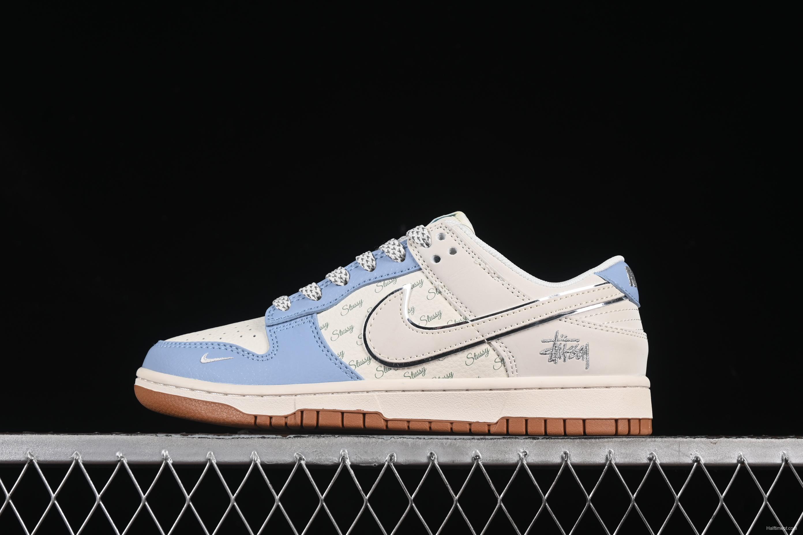 Nike SB Dunk Low Stussy Collaboration White Blue Gum Anniversary Custom Low-Top Skate Shoes - ZH2598-246