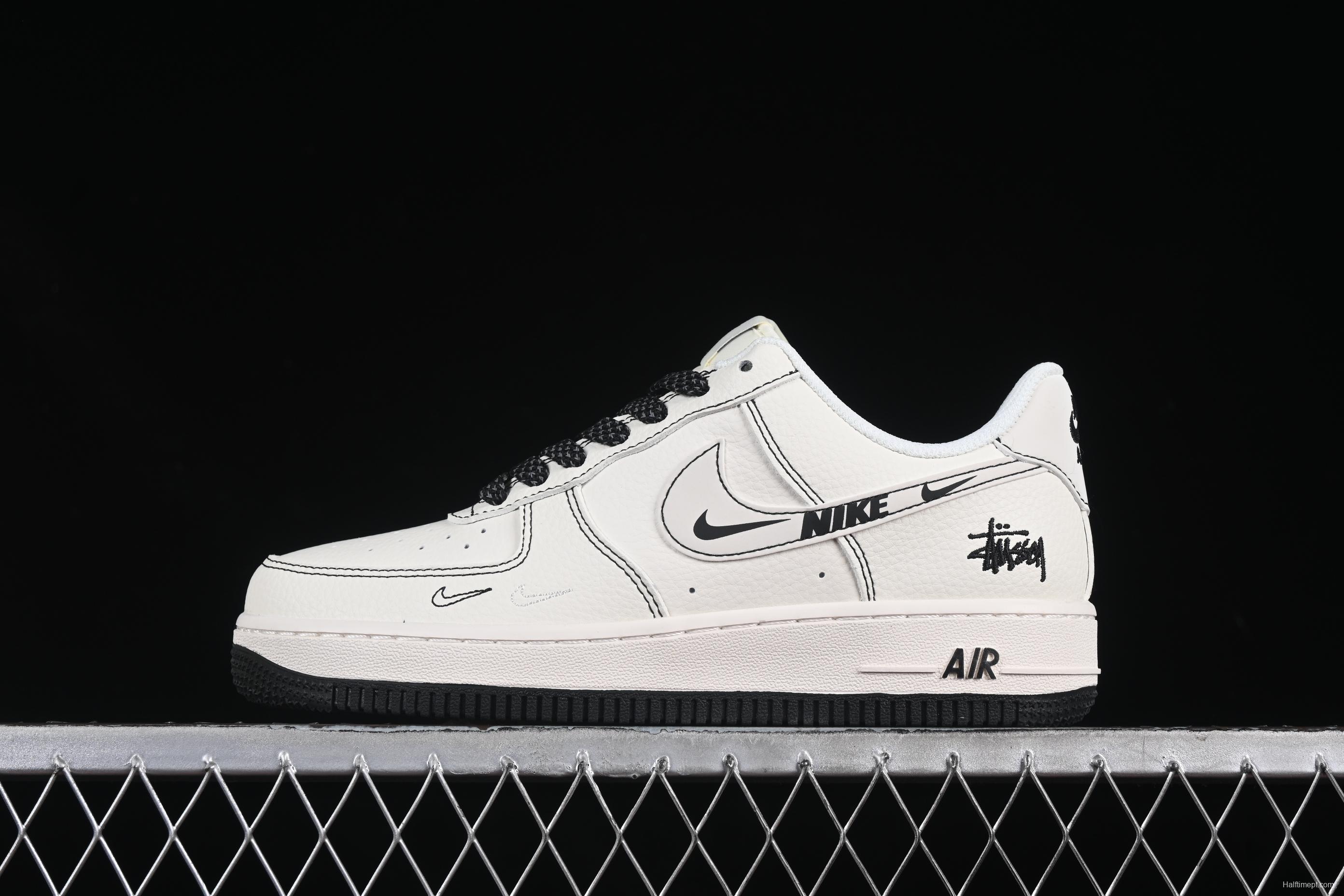 Nike Air Force 1 '07 Low Stussy Collaboration Black Swoosh Casual Sneakers - HH7518-062