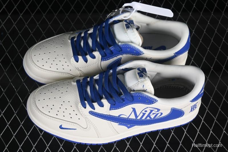 Nike Travis Scott x Fragment Design x Air Jordan 1 Low OG SP AJ1 Burberry Collaboration Low-Top Casual Sneakers - LD2025-007