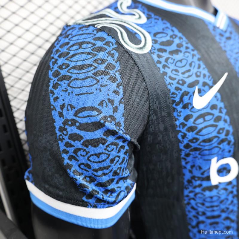 Player Version 25/26 Inter Milan Black and Blue Jersey with Snake Design