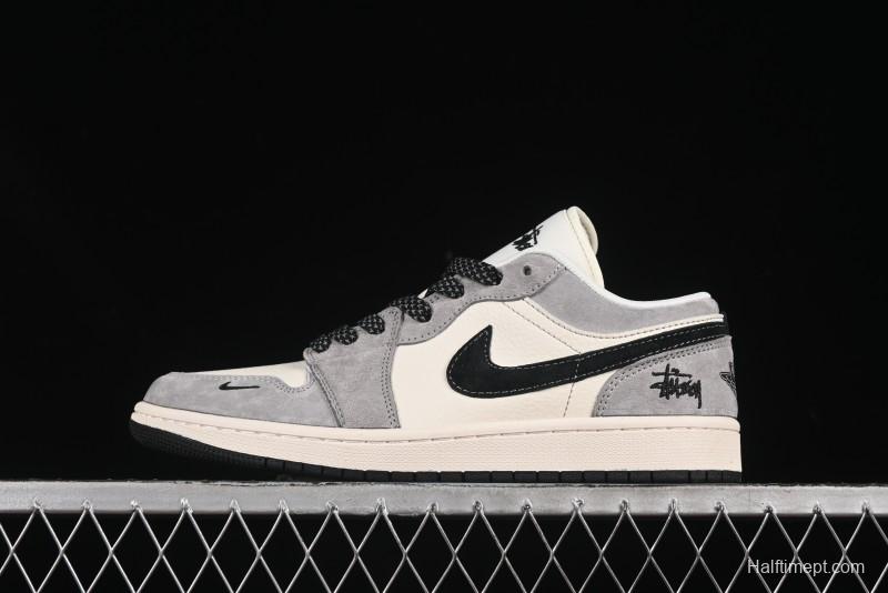 Nike Air Jordan 1 Low Stussy Collaboration Black Swoosh Starry Sky Custom Retro Basketball Shoes - XX3318-508