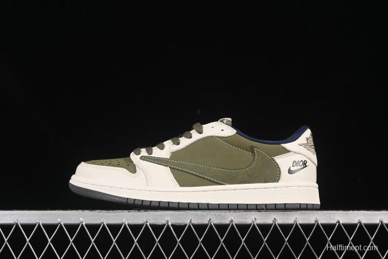 Nike Travis Scott x Fragment Design x Air Jordan 1 Low OG SP AJ1 Dior Collaboration Beige White Low Top Casual Sneakers - LD2025-008
