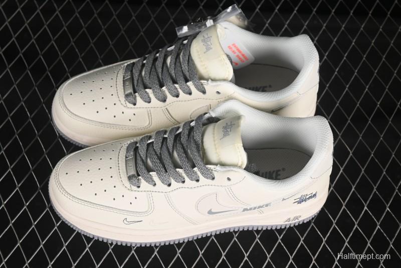 Nike Air Force 1 '07 Low Stussy Collaboration Beige Mini Swoosh Casual Sneakers - HH7518-064