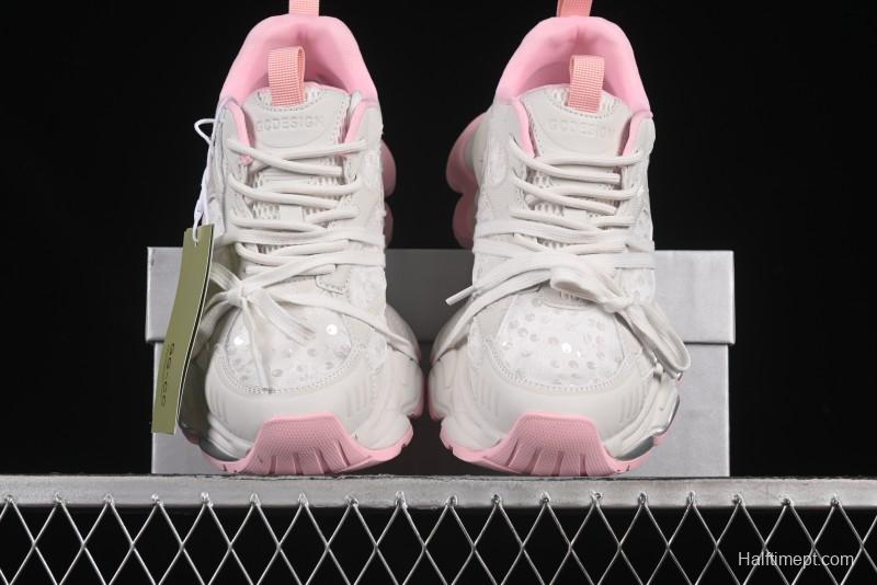 GG-CC Star Same Style Lace-Up Hollow-Out Chunky Sneakers with 5cm Hidden Heel - G25U9988