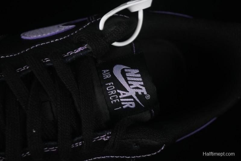 Nike Air Force 1'07 Low Casual Sneakers in Black with Purple Swoosh - HQ2037-001