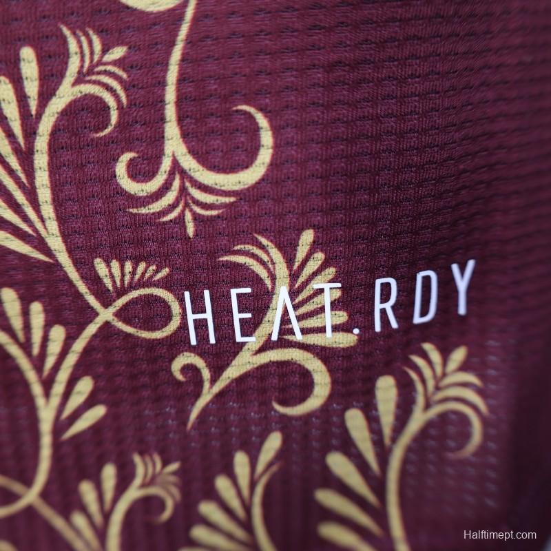 Player Version 2025 Algeria Burgundy with Gold Ornamental Pattern Jersey