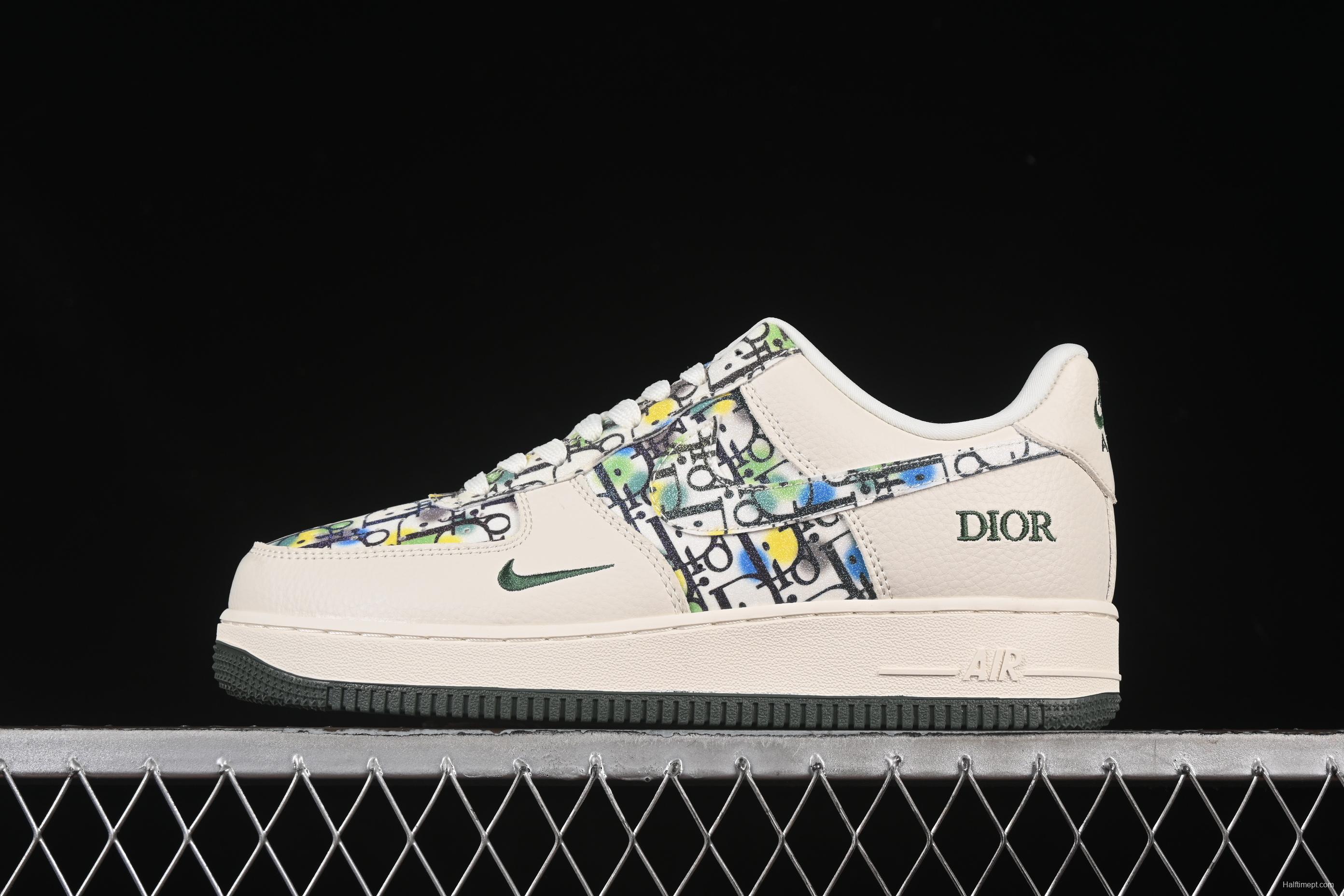 Nike Air Force 1 '07 Low Dior Collaboration Beige Green Floral Casual Sneakers - DF0188-065