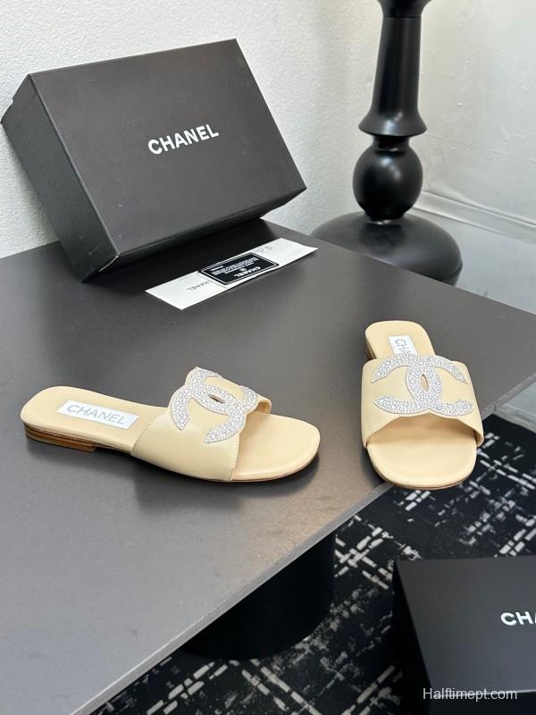2025 Women CHANEL Beige Leather Slippers