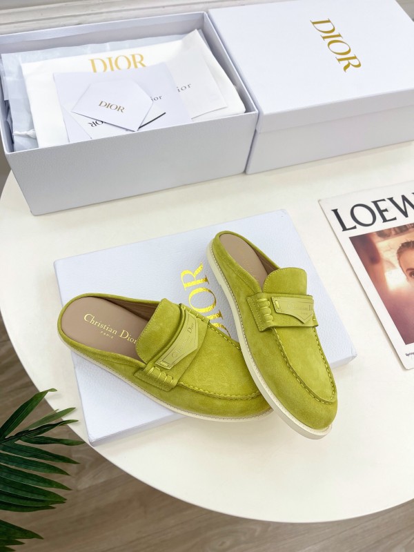 2025/Women Dior Yellow Suede Casual Slip-On Loafers Handmade LY00360(F)