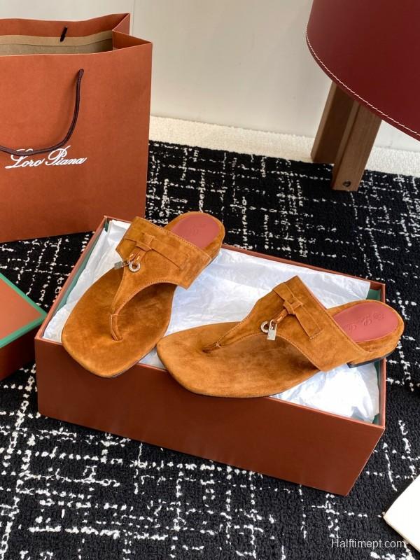 2025 Women Le Parmentier Brown Suede Thong Sandals KFY00280