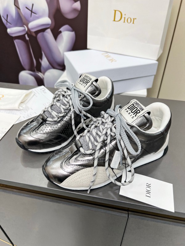 2025 Women Dior Silver Leather Suede Sneakers Christian Dior Paris KFY00310