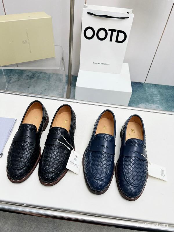 2024 Men Brunello Cucinelli Black Leather Loafers MJ00500