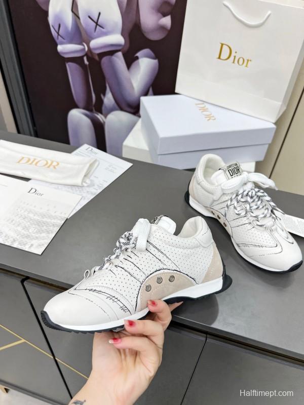 2025 Women Dior White Beige Leather Suede Sneakers KFY00290