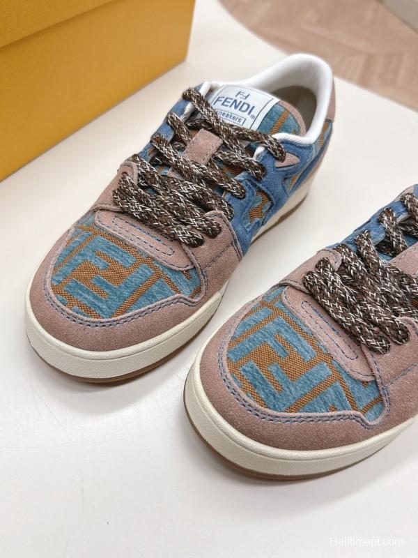 2025 Unisex Fendi Blue Coffee Leather Plimsolls FF Logo LY00360(F)/LY00370(M)