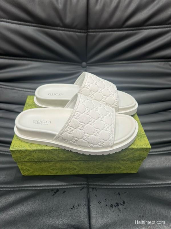2024 GUCCI White Leather Slippers MJ00200