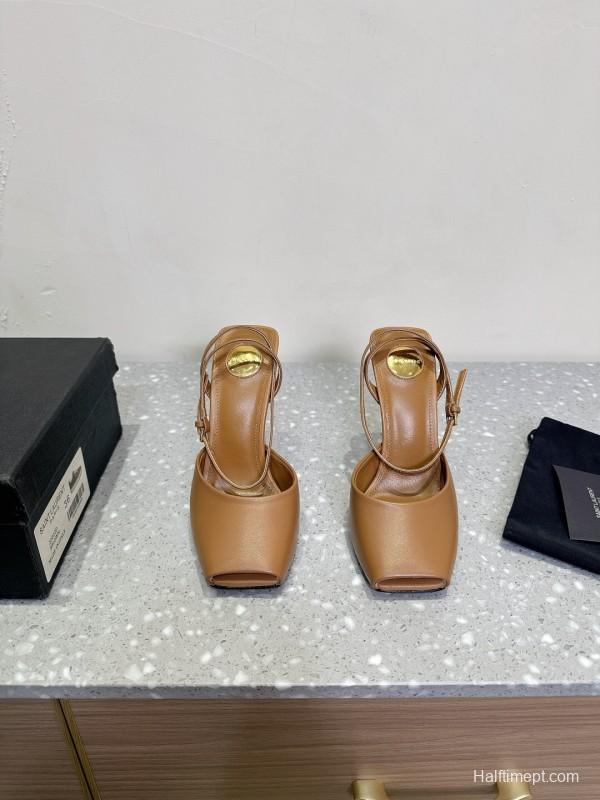 2025 Women SAINT LAURENT Brown Leather Slingback Pumps