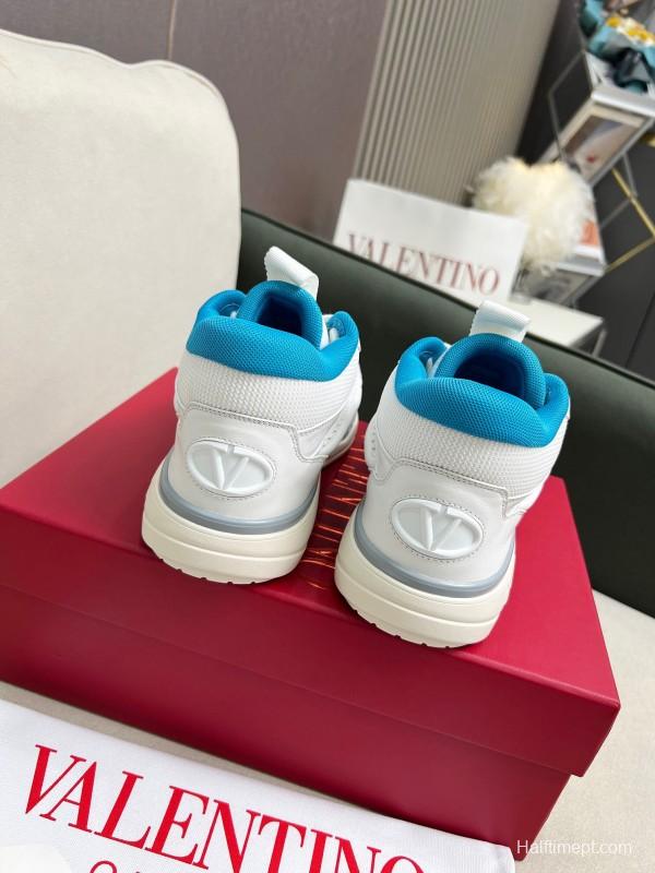2025 Unisex Valentino White Blue Leather Sneakers RUNBOOT LY00390