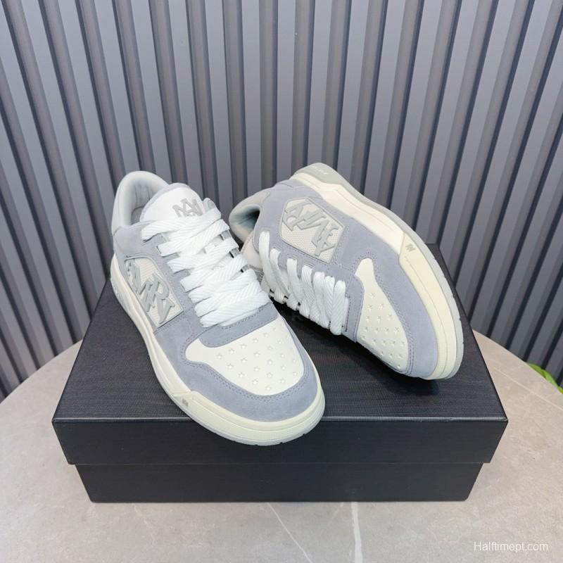2025 Unisex Amiri White Grey Leather Suede Sneakers MJ00360
