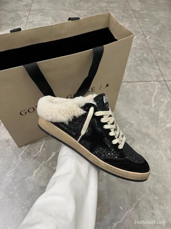 2024 GGDB Black Suede Shearling Slippers MJ00280
