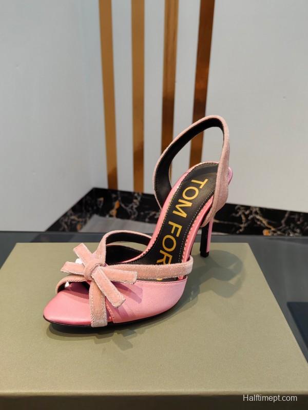 2025 Women TOM FORD Pink Velvet High Heel Sandals KFY00300