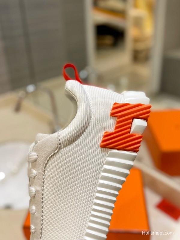2024 Unisex Hermès White Orange Black Imported Glossy Lambskin Rain Velvet Casual Sneakers MJ00320