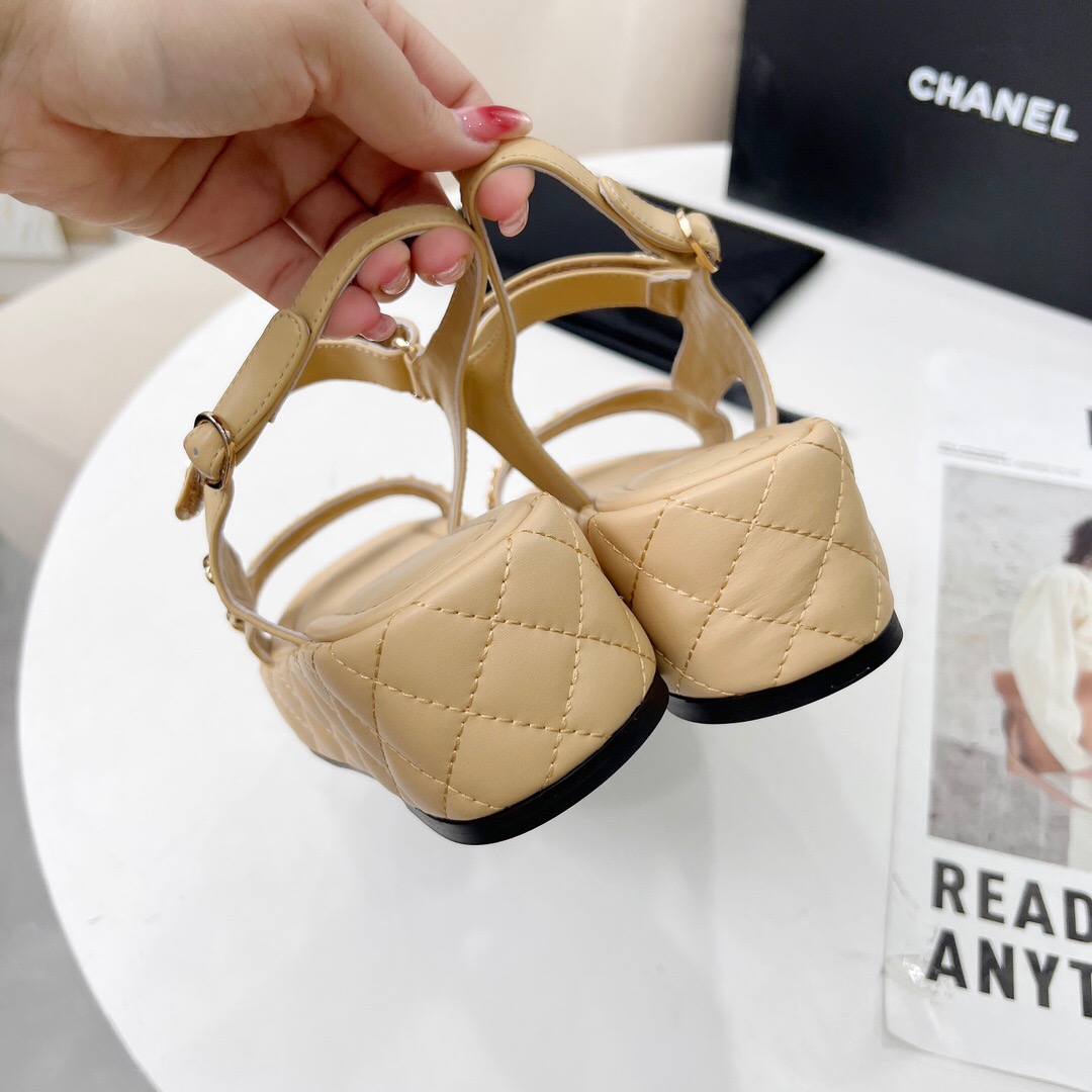 2025 Women Chanel Beige Leather Sandals LY00260