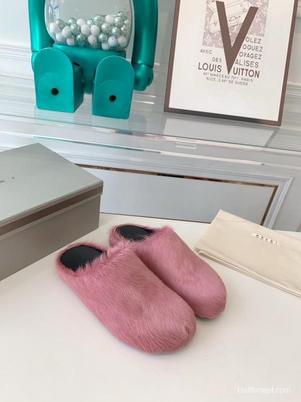 2024 Women Marni Pink Horsehair Slippers MJ00320