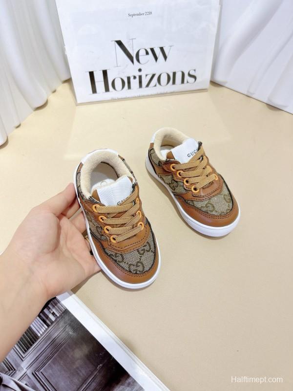 2024 Kids GG Brown Tan Leather Sneakers