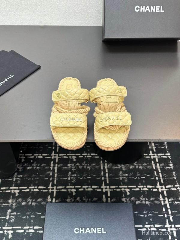 2025 Slippers Chanel Yellow Fabric Rope Slides