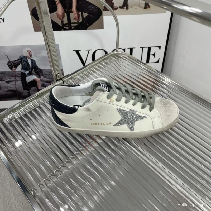 2025 Women GGDB White Grey Glitter Leather Suede Sneakers