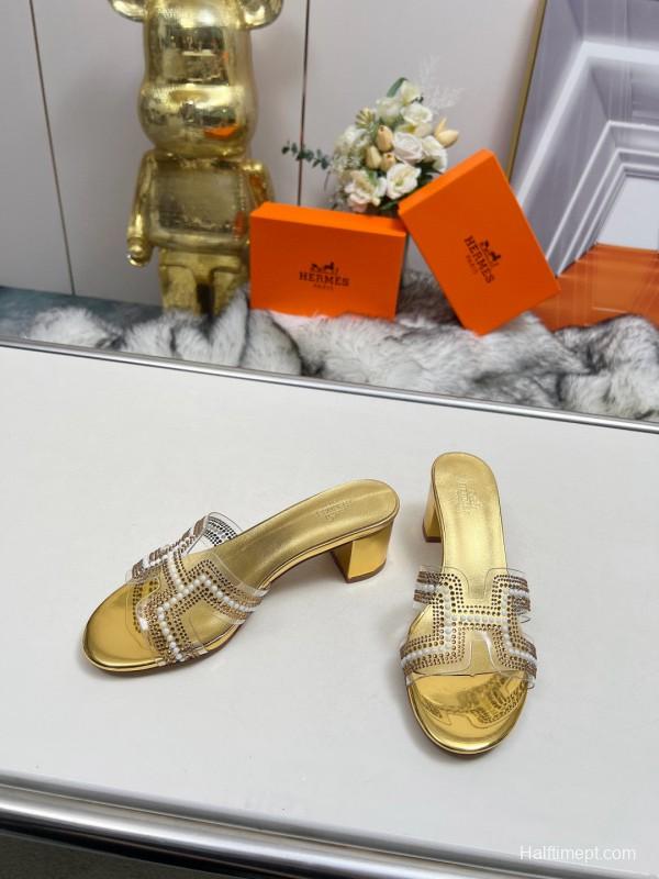 2025 Hermès Gold Leather Slippers MJ00180