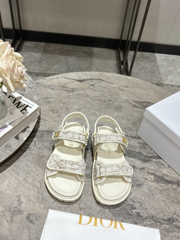 2025 Women Dior White Fabric Leather Sandals KFY00300