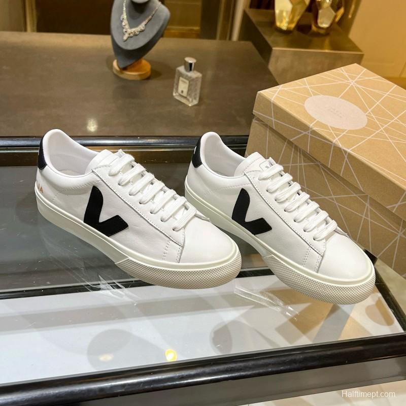 2025 Unisex VEJA White Black Leather Canvas Low Top Vulcanized Sneakers MJ00240