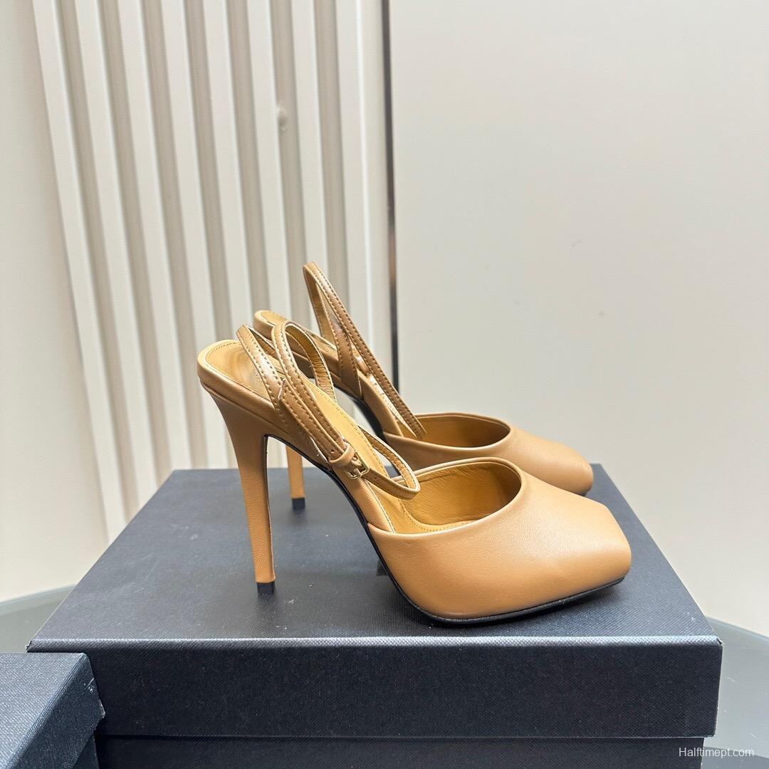 2025 Women Yves Saint Laurent Tan Calf Leather Heels KFY00280