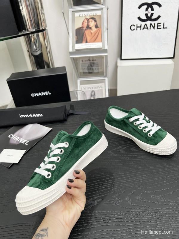 2025 Women Chanel Green Suede Sneakers LY00230