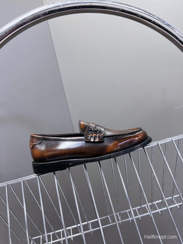2025 Women Yves Saint Laurent Brown Leather Loafers KFY00350