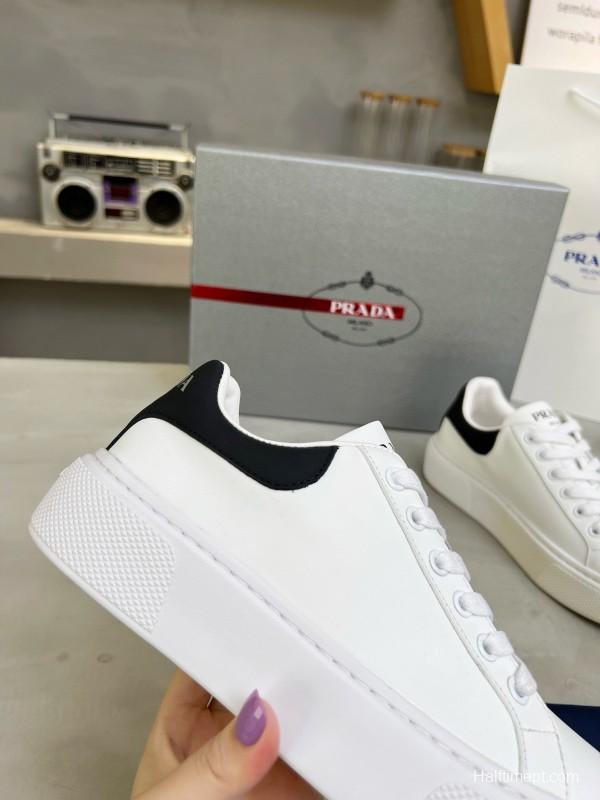 2024 Unisex Prada White Black Leather Sneakers MJ00310