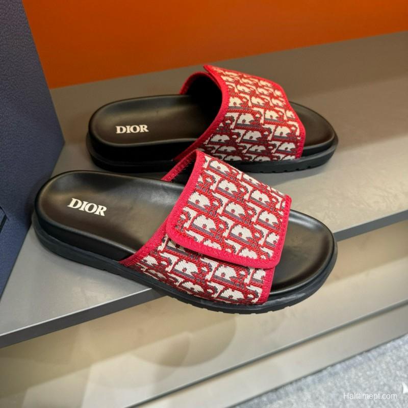 2024 Dior Red White Jacquard Slippers MJ00180