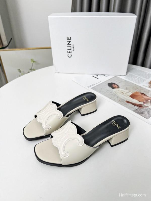 2025 Women Celine White Leather Sandals
