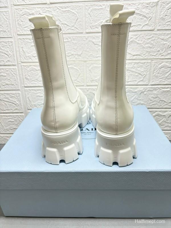 2024 Women Prada White Leather Boots MJ00380