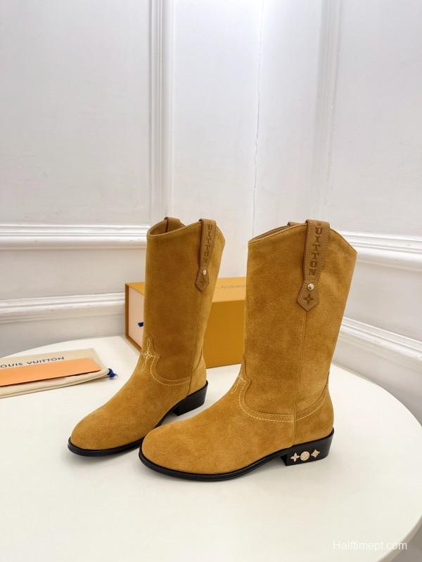 2024 Women Louis Vuitton Brown Suede Leather Boots MJ00440(F)