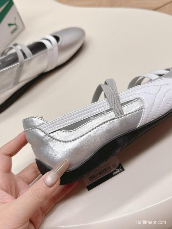2025 Women PUMA Silver Leather Ballet Flats LY