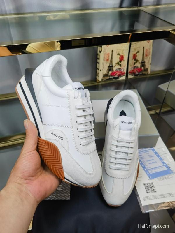 2025 Unisex TOM FORD White Leather Suede Sneakers LY00360(F)/LY00370(M)
