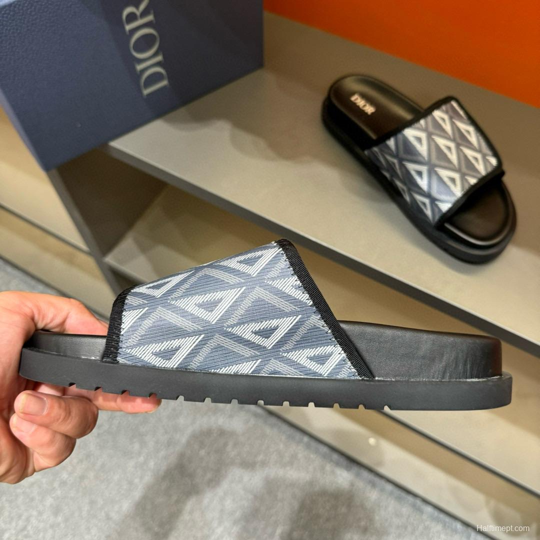 2024 Dior Black Gray Canvas Slippers MJ00180
